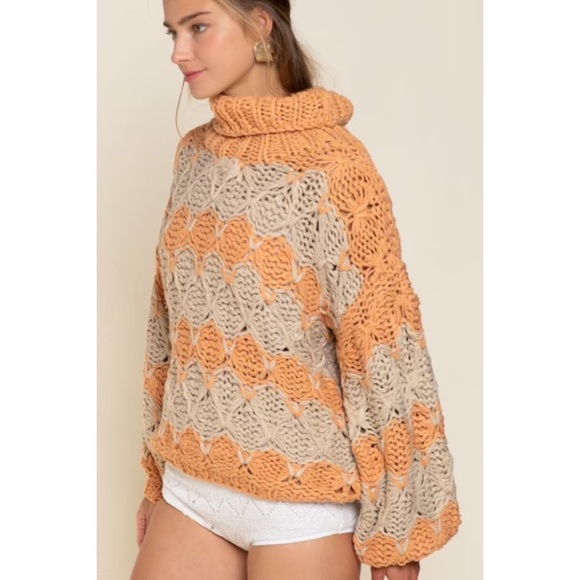 Chunky Knit Ballon Sleeve Turtleneck Sweater - Picture 9 of 12